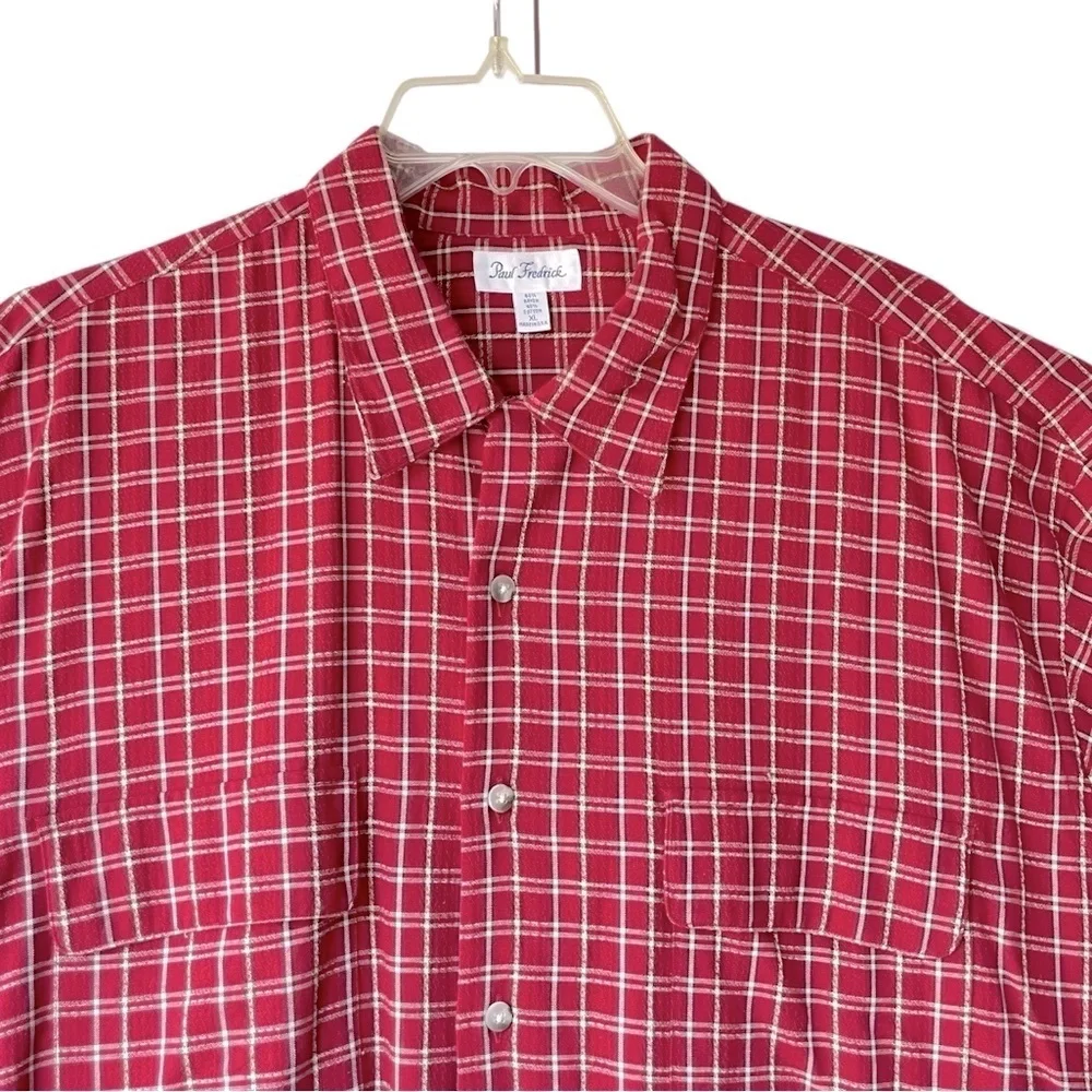 Paul Fredrick Red Plaid Button Down Shirt XL – Made in USA, Rayon Cotton Blend